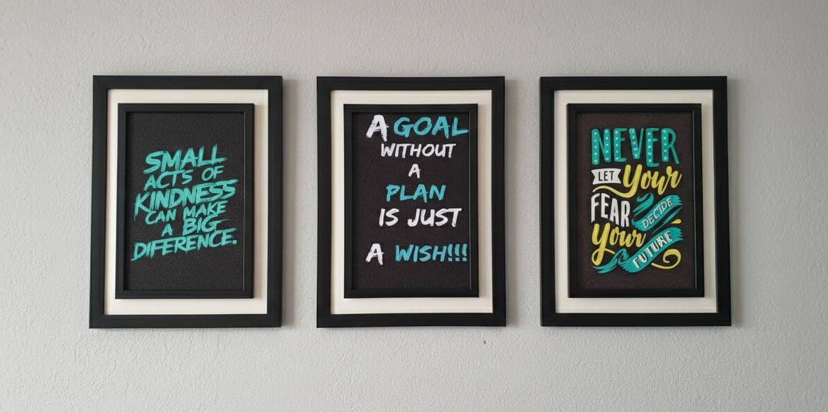 “Kindness, Courage & Purpose” – Inspirational Quote Art Set For Office and Wall decor in Pakistan
