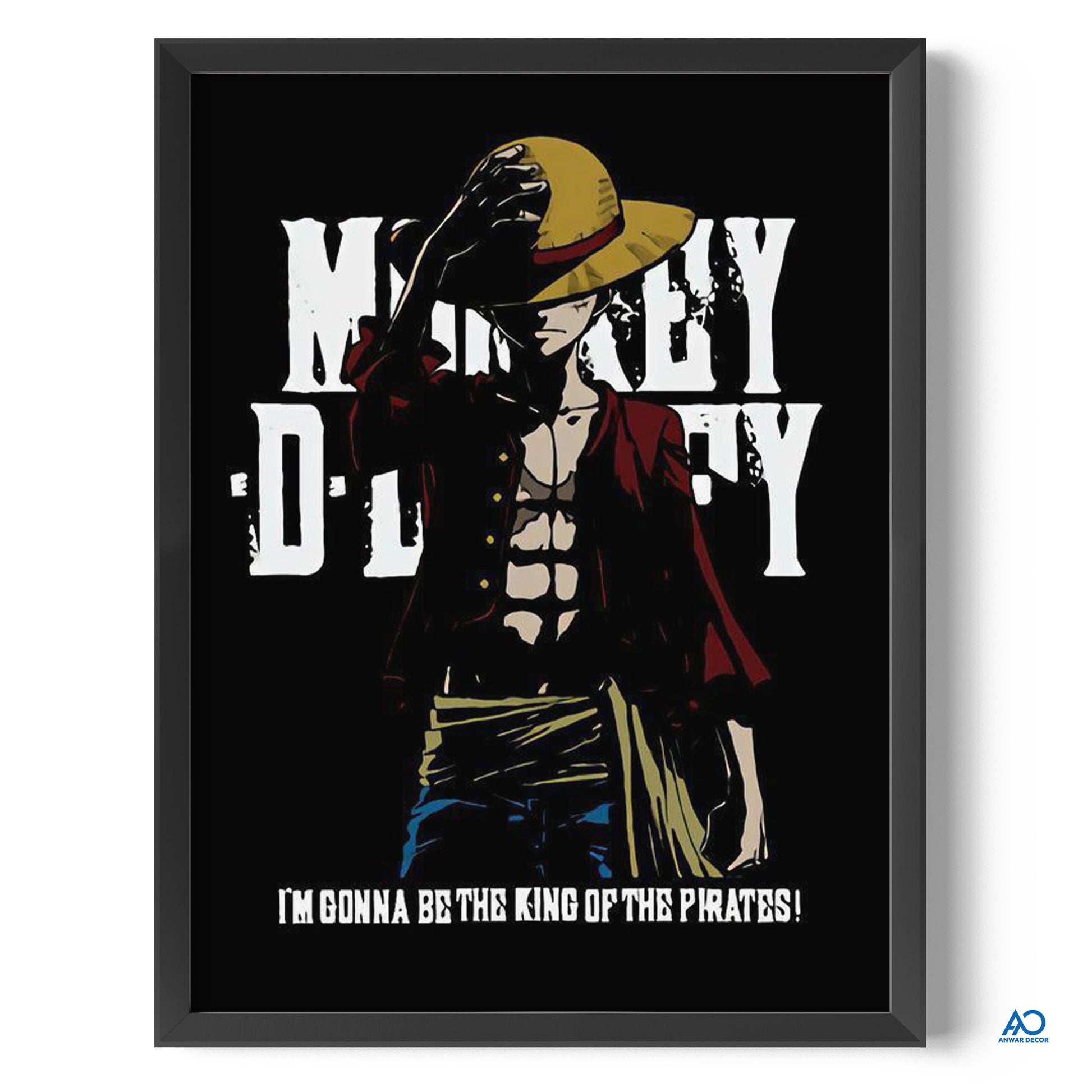 Framed poster with an anime character and text on a black background