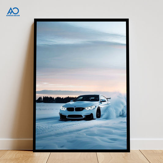 BMW M4 Snow Drift Art | Car Poster Wall Art - Anwar Decor