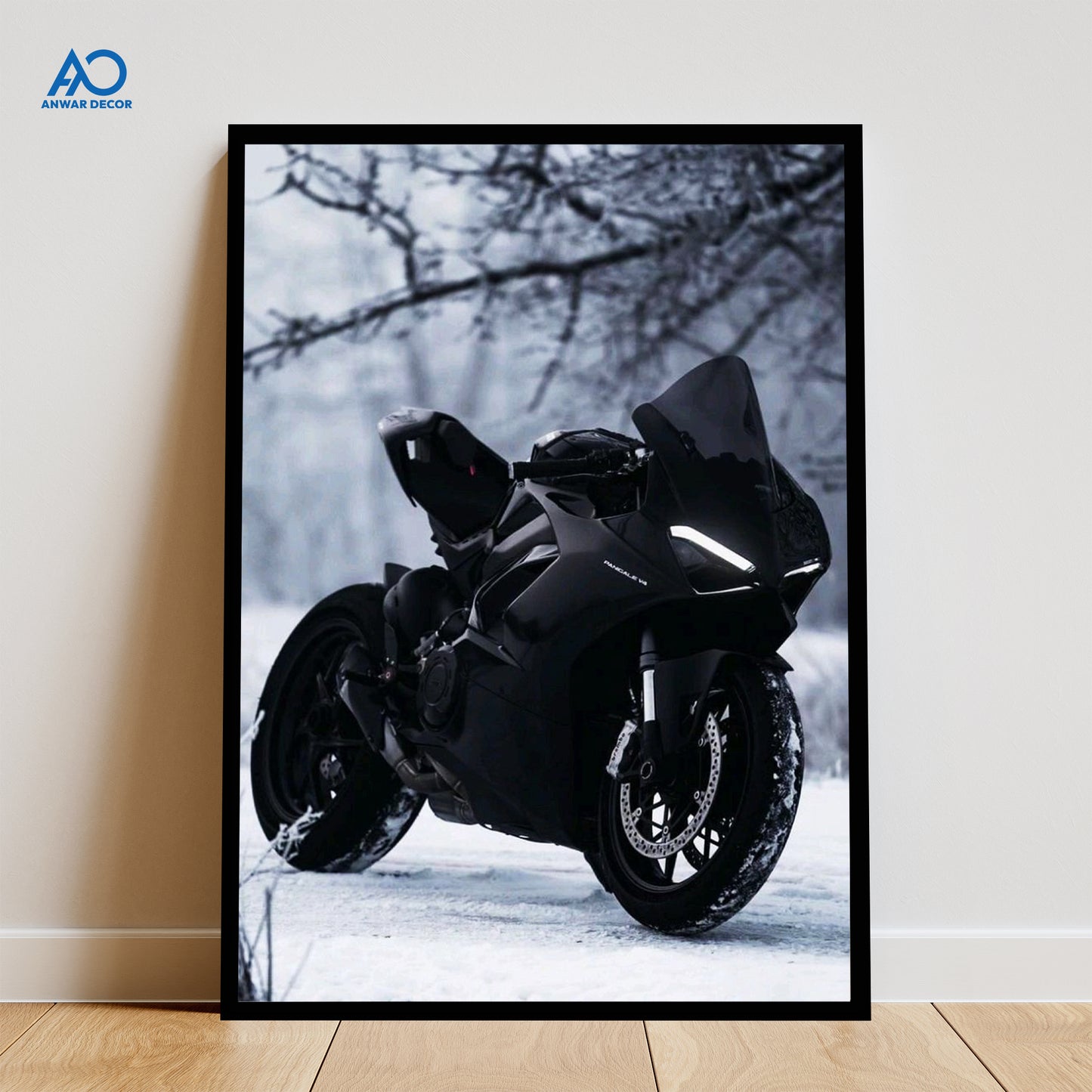 Ducati Panigale V4 in Snow | Bike Poster Wall Art - Anwar Decor