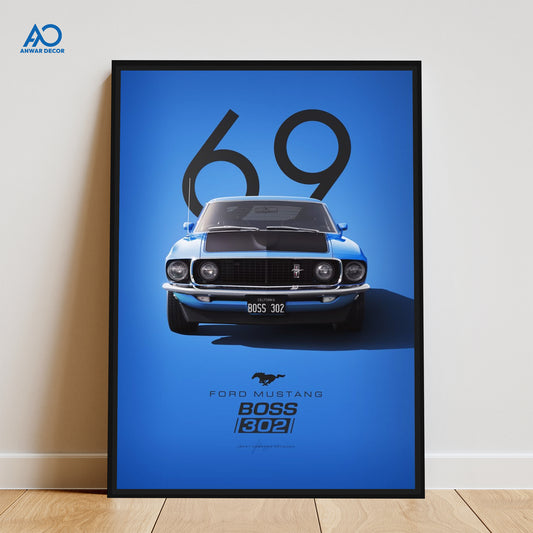 1969 Mustang Boss 302 Art | Classic Car Wall Decor - Anwar Decor