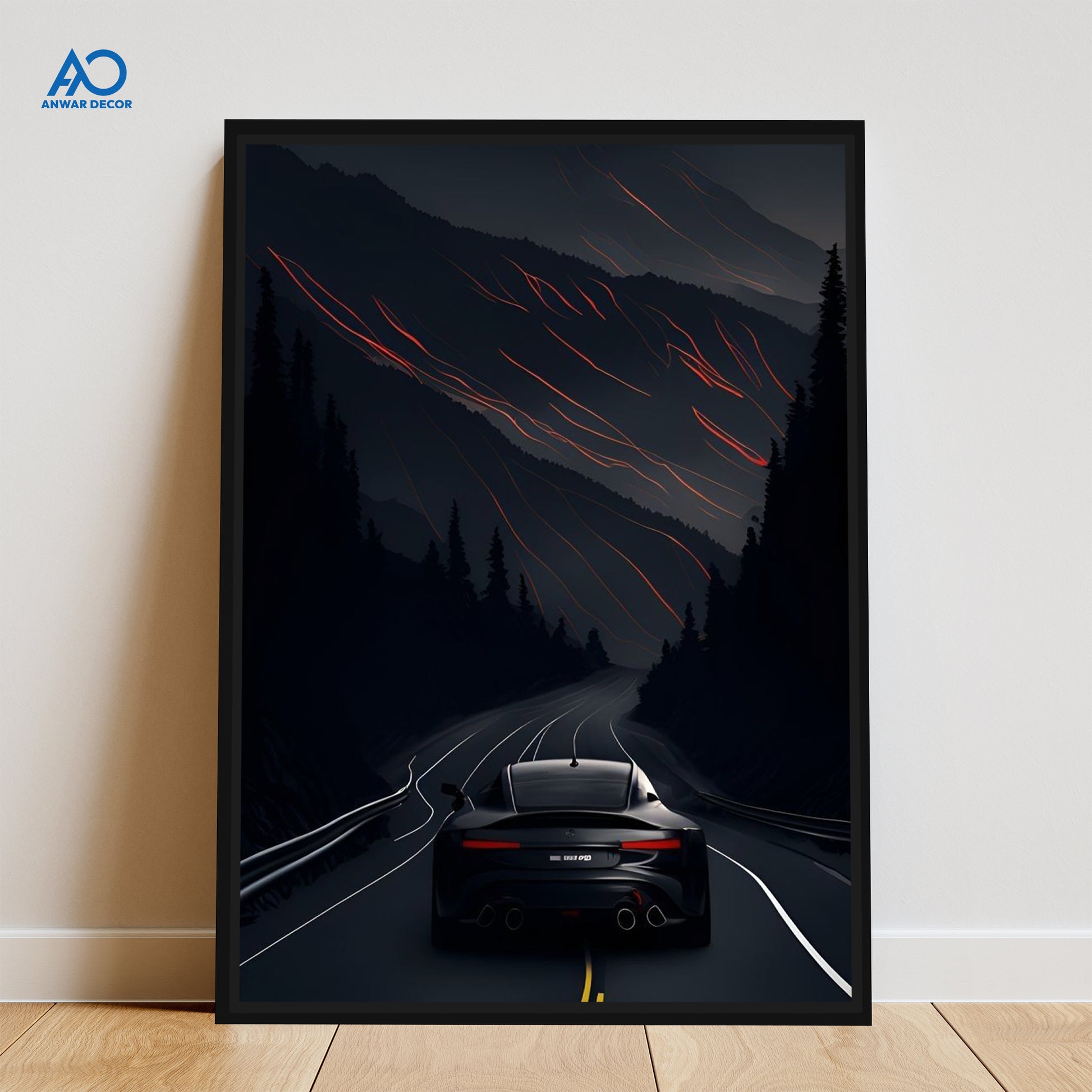 Dark Sports Car Road Trip | Car Poster Wall Art - Anwar Decor