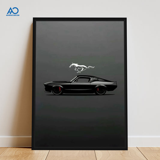 Classic Black Mustang Art | Car Poster Wall Art - Anwar Decor