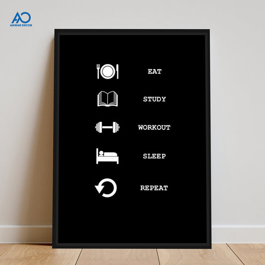 Eat Study Workout Sleep Repeat | Gym & Fitness Poster Wall Art - Anwar Decor