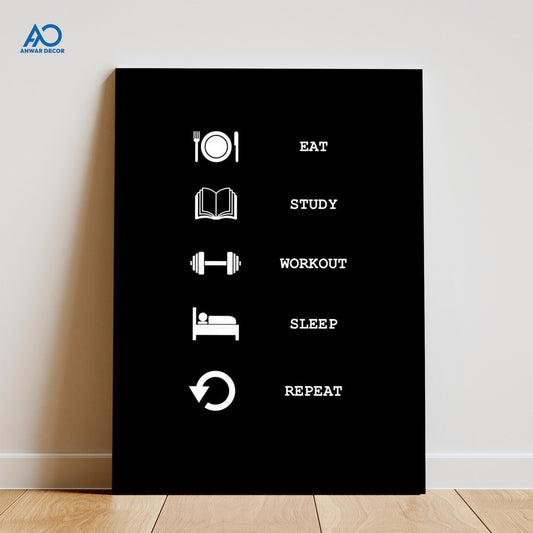 Eat Study Workout Sleep Repeat | Gym & Fitness Poster Wall Art - Anwar Decor