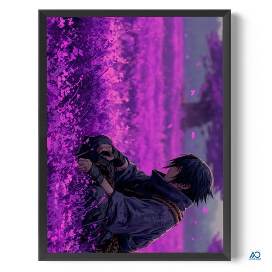 Framed artwork of a character in a purple-themed setting with a castle in the background.