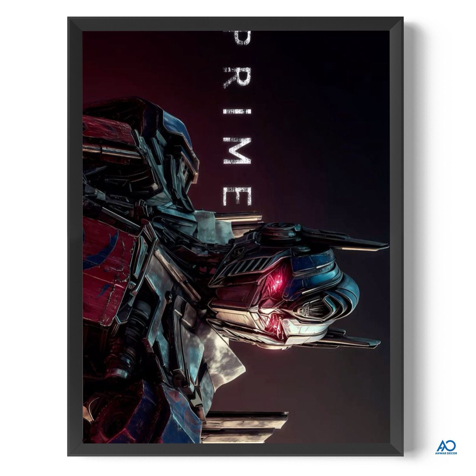 Framed poster of a robot with 'PRIME' text on a dark background