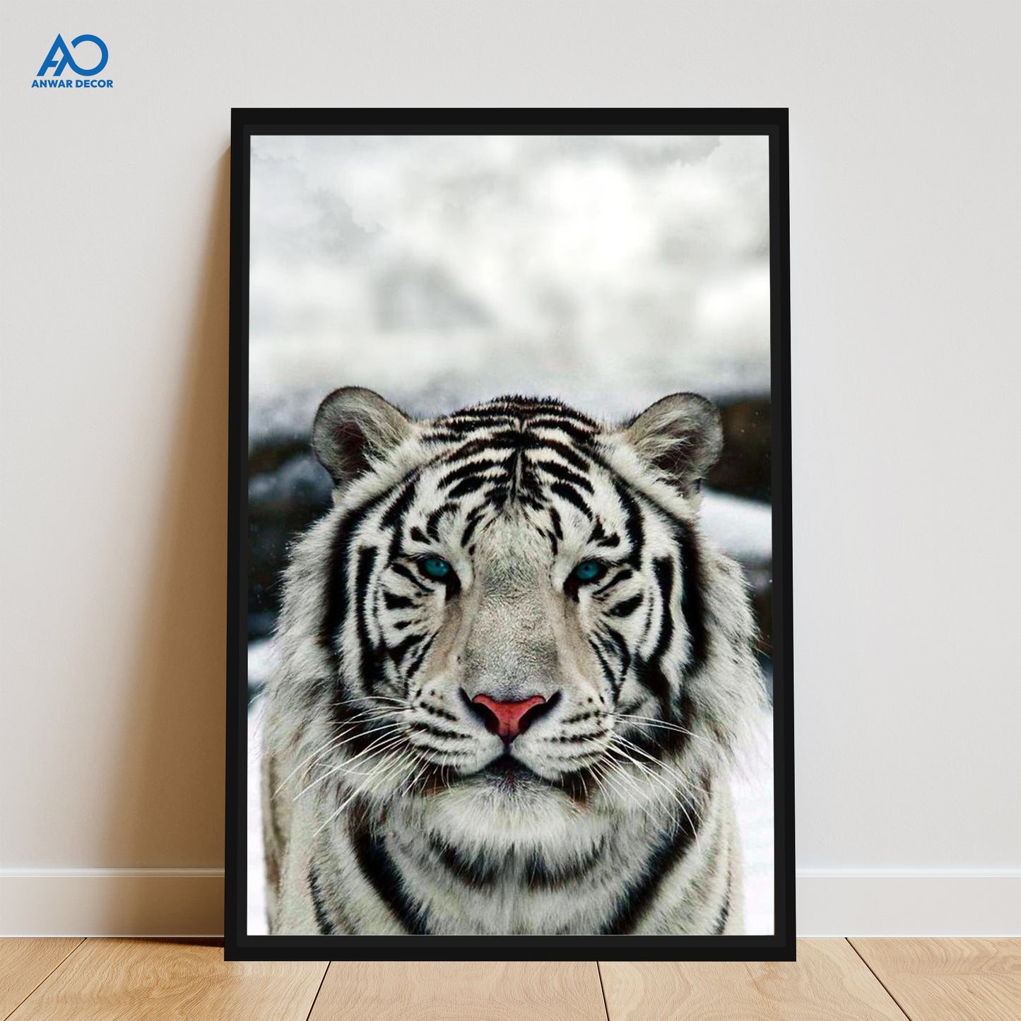 Blue-Eyed White Tiger Portrait | Animal Wall Art - Anwar Decor