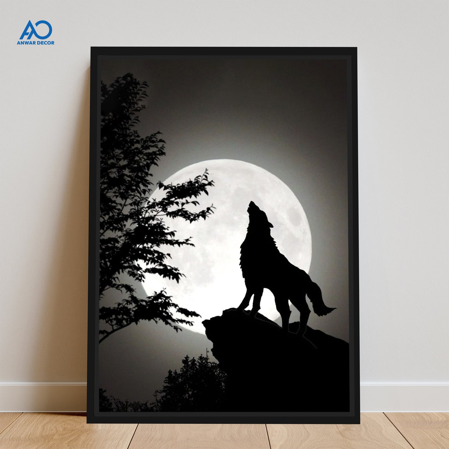 Howling Wolf Moon Silhouette | Animal Wall Art - Anwar Decor