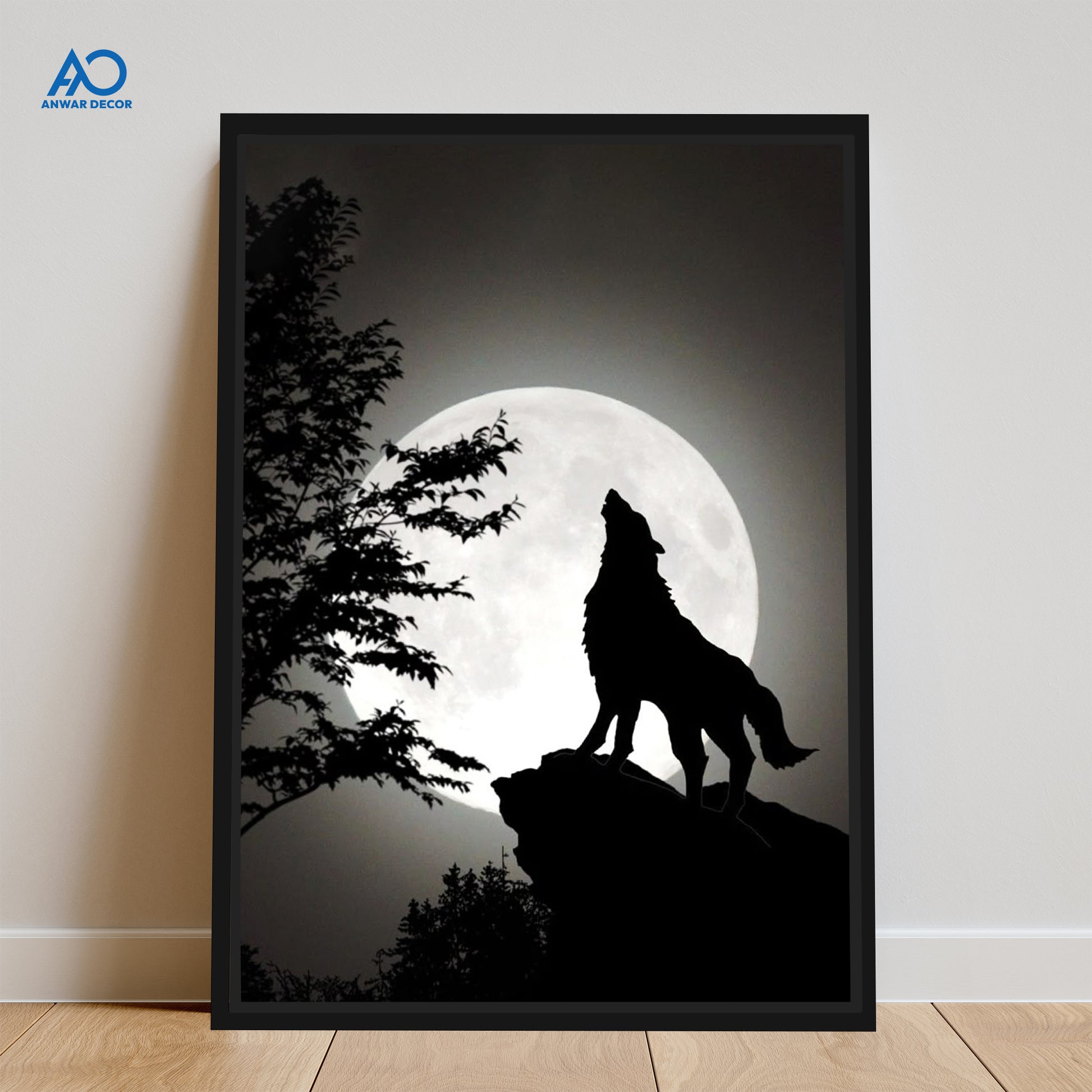 Howling Wolf Moon Silhouette | Animal Wall Art - Anwar Decor