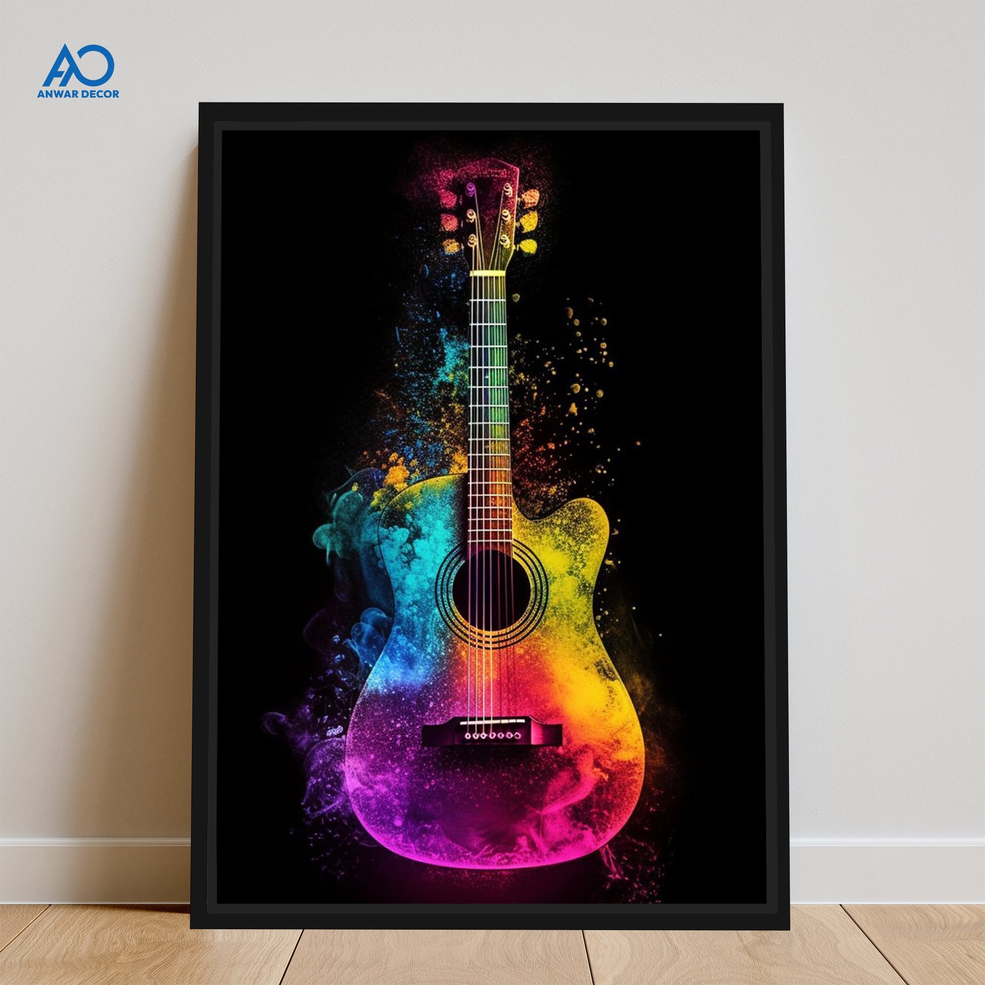 Colorful Acoustic Guitar Art | Music Poster Wall Art - Anwar Decor