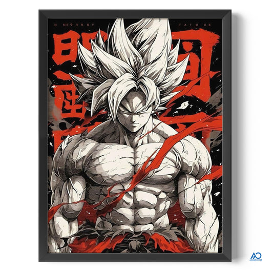Framed poster of a muscular character with red and black design elements.