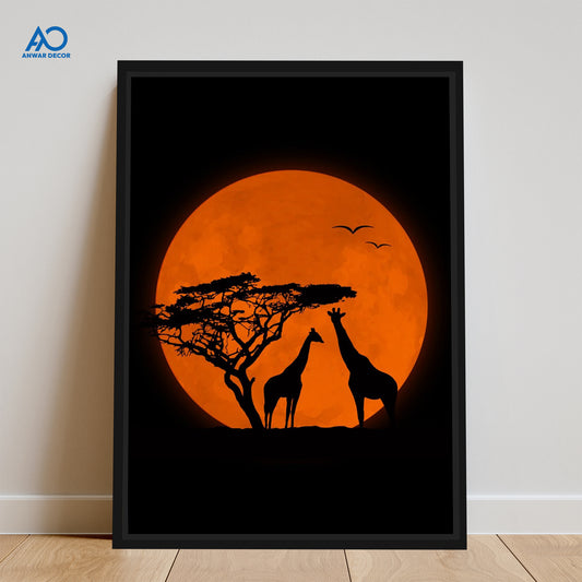 African Sunset Giraffe Silhouette | Animal Wall Art - Anwar Decor