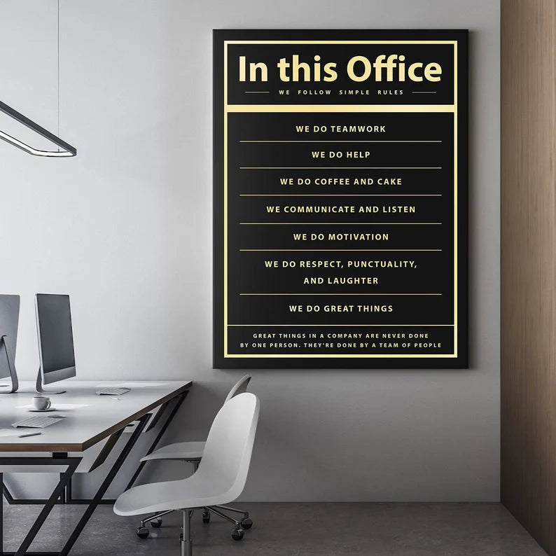 Black and gold motivational wall frame for office decor with phrases promoting positivity and teamwork | Office Wall Decor | Motivational Wall Frames