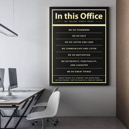 Black and gold motivational wall frame for office decor with phrases promoting positivity and teamwork | Office Wall Decor | Motivational Wall Frames