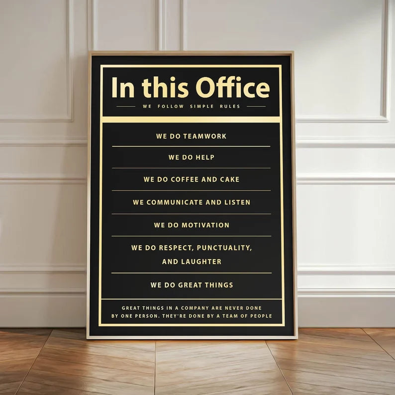 Black and gold motivational wall frame for office decor with phrases promoting positivity and teamwork | Modern Office Wall Art |  Wall Frames for Offices