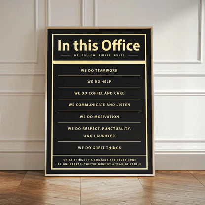 Black and gold motivational wall frame for office decor with phrases promoting positivity and teamwork | Modern Office Wall Art |  Wall Frames for Offices