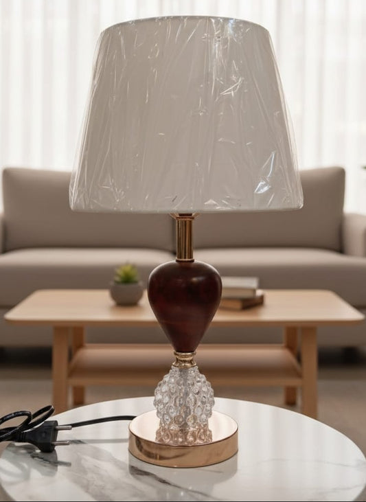 Crystal Base Wooden Lamp – Modern Table Lamp for Home Decor in Pakistan - Anwar Decor