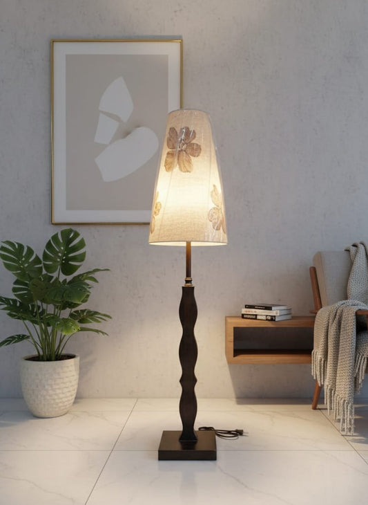 Modern Corner Floor Lamp with Natural Wood Finish – Wooden Floor Lamp Pakistan - Anwar Decor