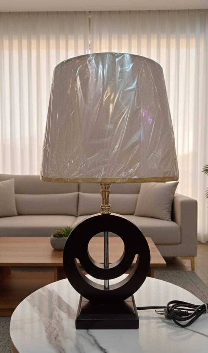 Modern Black & Gold Circular Table Lamp – Elegant Bedside & Home Decor Pakistan - Anwar Decor