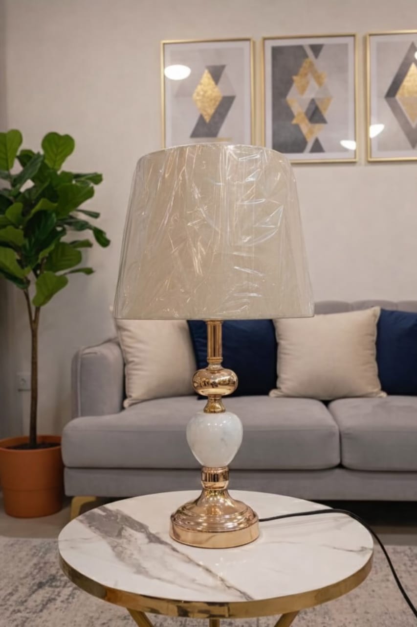 Luxury Marble Table Lamp – Modern Gold Bedside Lamp for Living Room & Bedroom | Elegant Home Decor Lamp in Pakistan