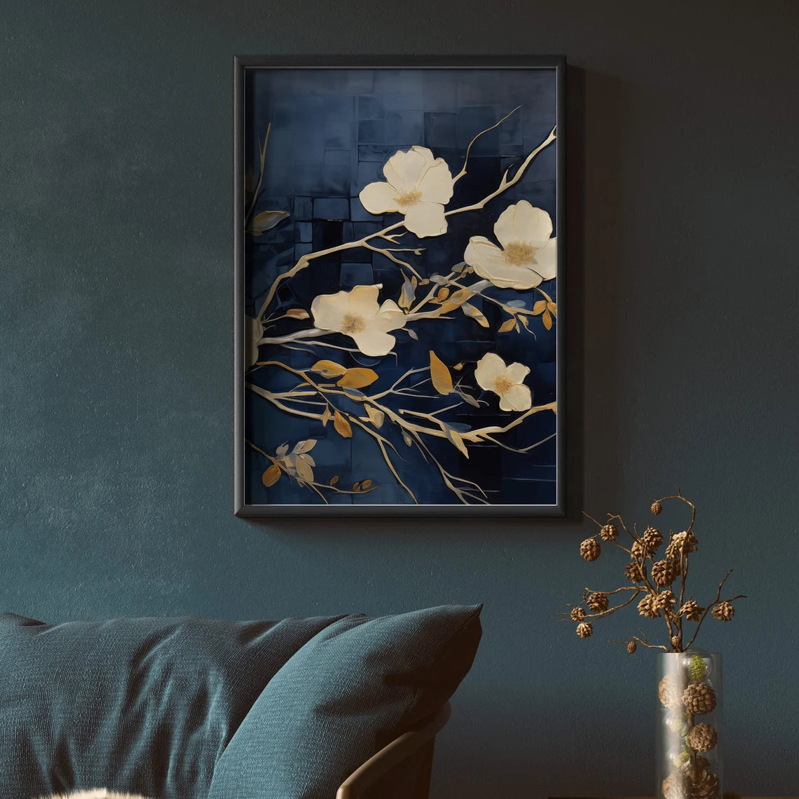 Golden Blossom Triptych Art | Floral Wall Art - Anwar Decor