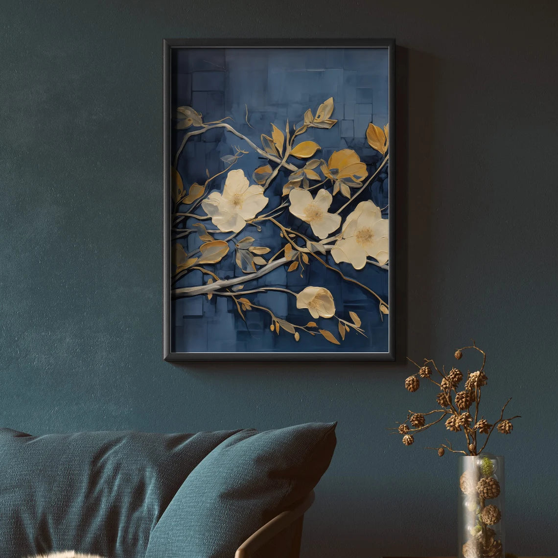 Golden Blossom Triptych Art | Floral Wall Art - Anwar Decor