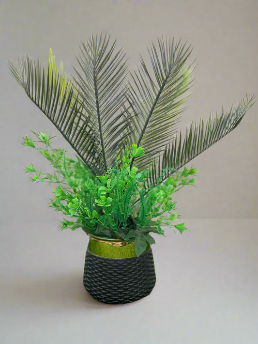 Artificial Palm & Greenery Arrangement in Black Pot